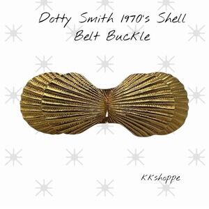 Dotty‎ Smith Signed 1970s Gold Tone Shell Belt Buckle, Vintage
